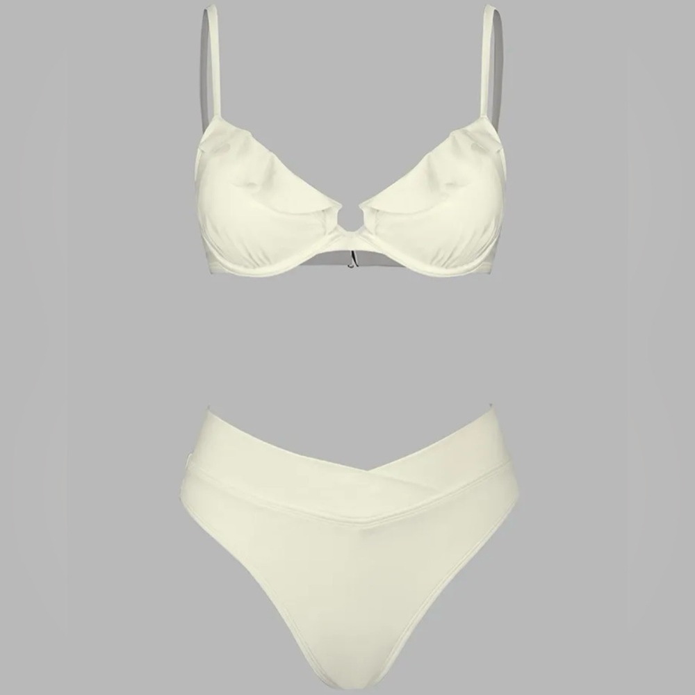 Cupshe underwire ruffle high waisted off-white bikini - size M - Picture 5 of 7